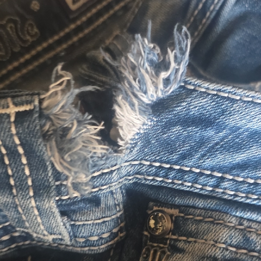 Miss Me Blue Straight Leg Jeans (Waistband Was Cut) 25"x29" Inseam - Picture 8 of 9